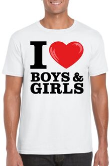 Bellatio Decorations Wit I love boys & girls bi t-shirt heren 2XL - Feestshirts