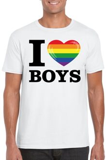 Bellatio Decorations Wit I love boys homo regenboog t-shirt heren 2XL - Feestshirts