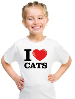 Bellatio Decorations Wit I love cats/ katten/ poezen t-shirt kinderen L (146-152)