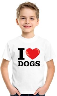 Bellatio Decorations Wit I love dogs/ honden t-shirt kinderen L (146-152)