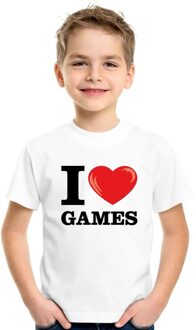 Bellatio Decorations Wit I love games t-shirt kinderen L (146-152)