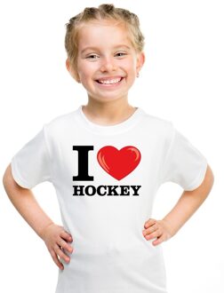 Bellatio Decorations Wit I love hockey t-shirt kinderen L (146-152)