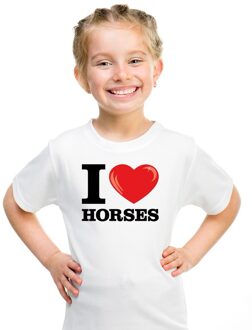 Bellatio Decorations Wit I love horses/ paarden t-shirt kinderen L (146-152)