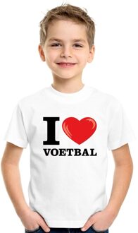 Bellatio Decorations Wit I love voetbal t-shirt kinderen L (146-152)