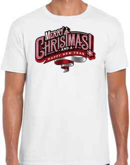 Bellatio Decorations Wit Kerst shirt / Kerstkleding Merry Christmas voor heren 2XL - kerst t-shirts