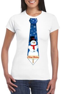 Bellatio Decorations Wit kerst T-shirt voor dames - Sneeuwpoppen stropdas print 2XL