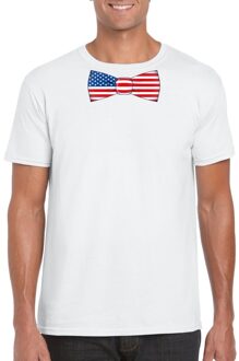 Bellatio Decorations Wit t-shirt met Amerika vlag strikje heren 2XL