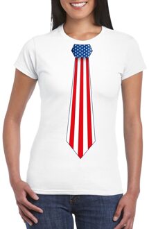 Bellatio Decorations Wit t-shirt met Amerika vlag stropdas dames 2XL