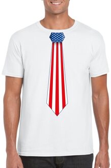 Bellatio Decorations Wit t-shirt met Amerika vlag stropdas heren 2XL