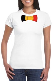 Bellatio Decorations Wit t-shirt met Belgie vlag strikje dames -  Belgie supporter 2XL