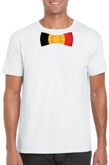 Bellatio Decorations Wit t-shirt met Belgie vlag strikje heren