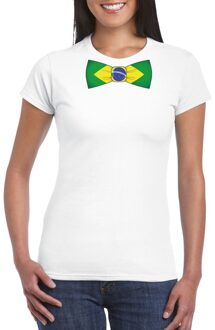 Bellatio Decorations Wit t-shirt met Brazilie vlag strikje dames XS