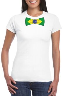 Bellatio Decorations Wit t-shirt met Brazilie vlag strikje dames