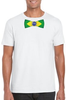 Bellatio Decorations Wit t-shirt met Brazilie vlag strikje heren 2XL