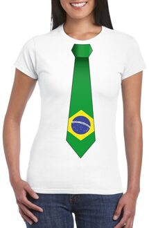 Bellatio Decorations Wit t-shirt met Brazilie vlag stropdas dames 2XL