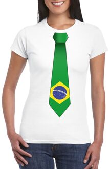 Bellatio Decorations Wit t-shirt met Brazilie vlag stropdas dames