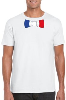 Bellatio Decorations Wit t-shirt met Frankrijk vlag strikje heren 2XL