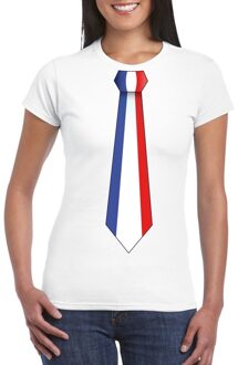 Bellatio Decorations Wit t-shirt met Frankrijk vlag stropdas dames 2XL