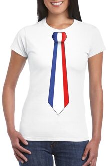 Bellatio Decorations Wit t-shirt met Frankrijk vlag stropdas dames