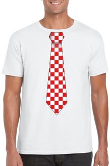 Bellatio Decorations Wit t-shirt met geblokte Brabant stropdas voor heren