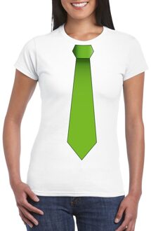 Bellatio Decorations Wit t-shirt met groene stropdas dames L