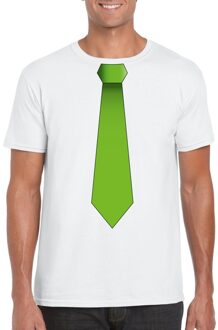 Bellatio Decorations Wit t-shirt met groene stropdas heren 2XL