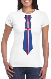 Bellatio Decorations Wit t-shirt met IJsland vlag stropdas dames XS