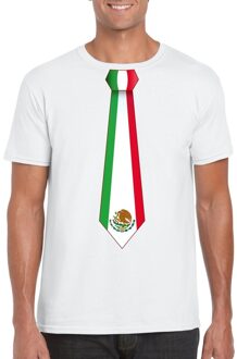 Bellatio Decorations Wit t-shirt met Mexico vlag stropdas heren