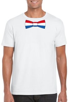 Bellatio Decorations Wit t-shirt met Nederland vlag strikje heren