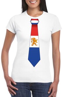 Bellatio Decorations Wit t-shirt met Nederland vlag stropdas dames