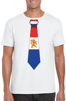 Bellatio Decorations Wit t-shirt met Nederland vlag stropdas heren