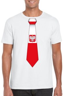 Bellatio Decorations Wit t-shirt met Polen vlag stropdas heren