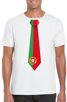 Bellatio Decorations Wit t-shirt met Portugal vlag stropdas heren 2XL