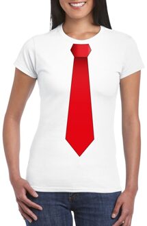 Bellatio Decorations Wit t-shirt met rode stropdas dames