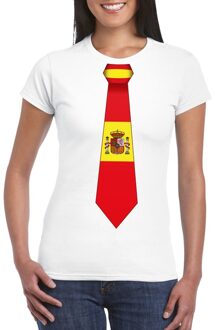 Bellatio Decorations Wit t-shirt met Spanje vlag stropdas dames