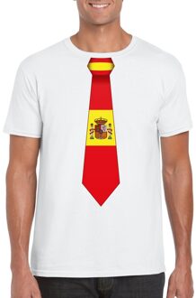 Bellatio Decorations Wit t-shirt met Spanje vlag stropdas heren