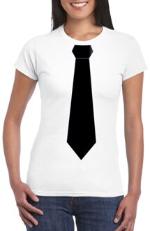 Bellatio Decorations Wit t-shirt met zwarte stropdas dames