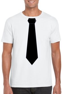Bellatio Decorations Wit t-shirt met zwarte stropdas heren