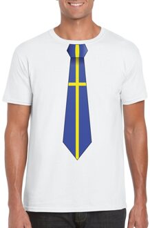 Bellatio Decorations Wit t-shirt met Zweden vlag stropdas heren