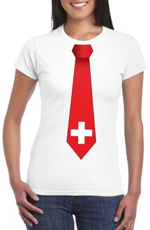 Bellatio Decorations Wit t-shirt met Zwitserland vlag stropdas dames XS