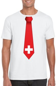 Bellatio Decorations Wit t-shirt met Zwitserland vlag stropdas heren