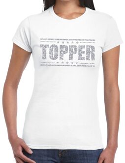 Bellatio Decorations Wit Topper shirt in zilveren glitter letters dames - Toppers dresscode kleding 2XL