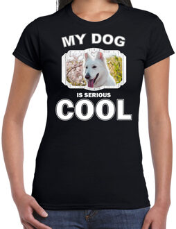 Bellatio Decorations Witte herder honden t-shirt my dog is serious cool zwart voor dames