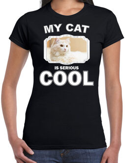 Bellatio Decorations Witte kat katten t-shirt my cat is serious cool zwart - dames - katten / poezen liefhebber cadeau shirt 2XL