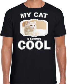 Bellatio Decorations Witte kat katten t-shirt my cat is serious cool zwart - heren - katten / poezen liefhebber cadeau shirt 2XL