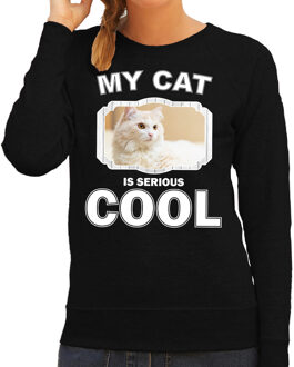 Bellatio Decorations Witte kat katten trui / sweater my cat is serious cool zwart - dames - katten / poezen liefhebber cadeau sweaters 2XL