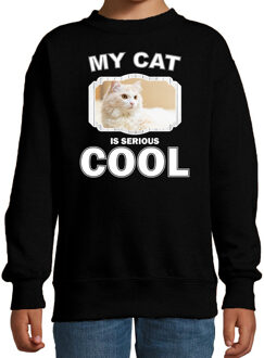 Bellatio Decorations Witte kat katten trui / sweater my cat is serious cool zwart voor kinderen 12-13 jaar (152/164)