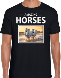 Bellatio Decorations Witte paarden t-shirt met dieren foto amazing horses zwart voor heren