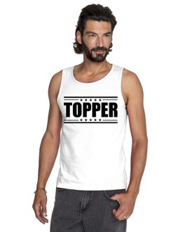 Bellatio Decorations WitteTopper mouwloos shirt/ tanktop in zwarte letters heren - Toppers dresscode kleding XL