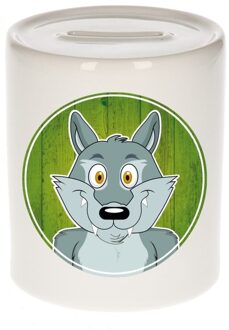 Bellatio Decorations Wolf kado spaarpot voor kinderen 9 cm Multi